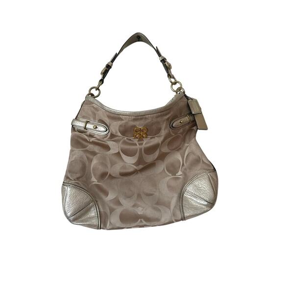 Handbags - Coach Signature C Jacquard Gold Metallic Hobo Bag Style 13408 Shoulder Purse